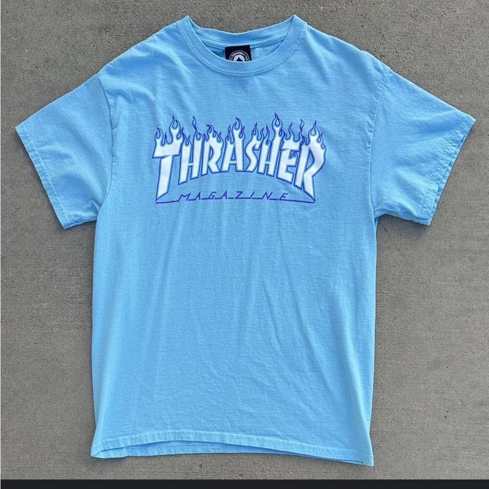 Thrasher skateboard company light blue flames tee